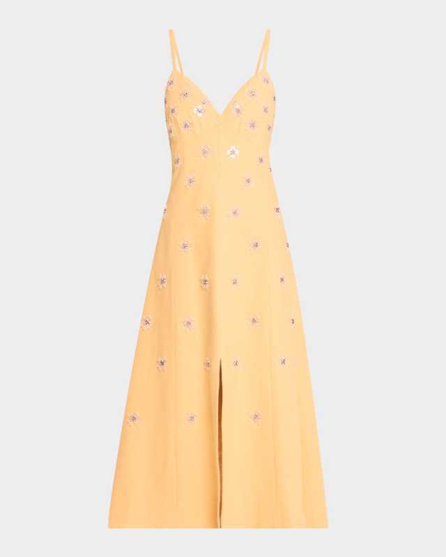 Hendrix Floral Sequined A-Line Midi Dress